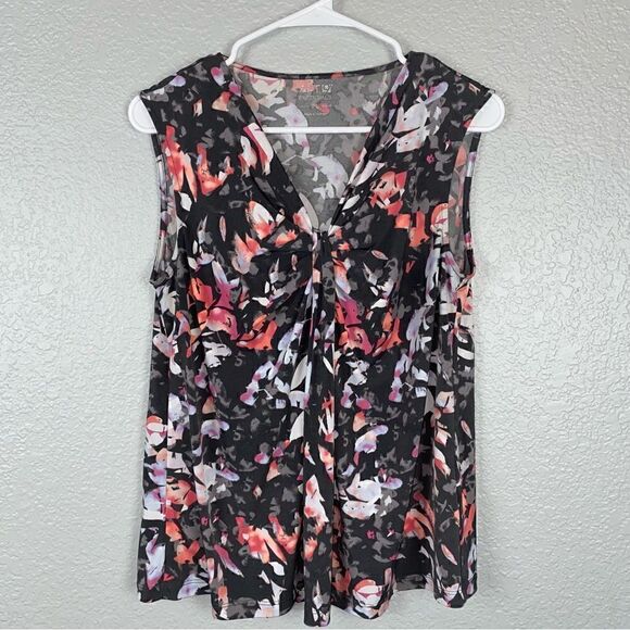 APT.9 Womens Stretch Floral Print V-Neck Sleeveless Blouse Red Black Size L/P - Picture 1 of 7